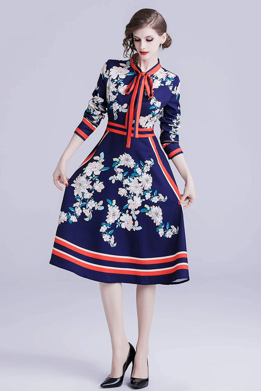 SSY-Women's 3/4 Sleeve Floral Print Button  Midi Dress