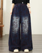 Retro Paisley Print Wide-Leg Jeans Vintage Wash Denim Pants