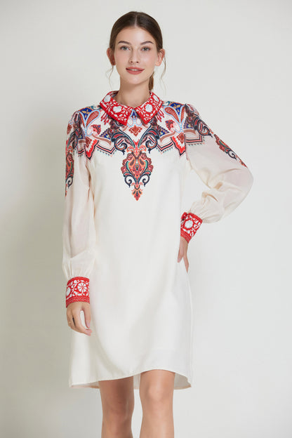 SSY-Women's Floral Chiffon Long Sleeve Mini Dress