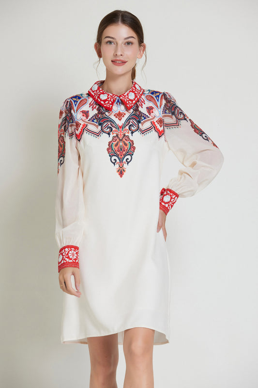 SSY-Women's Floral Chiffon Long Sleeve Mini Dress