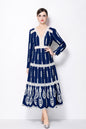 Women's V Neck Long Sleeve Hollowed Lace Linen Dress - LAI MENG FIVE CATS