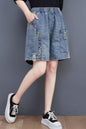 Women's Baggy Pull On Jeans Ripped Denim Shorts - LAI MENG FIVE CATS
