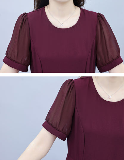 Chiffon Sleeves Pleated Midi Dress