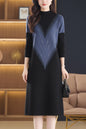 Women's Long Sleeve Sweater Knit Color Block Dress