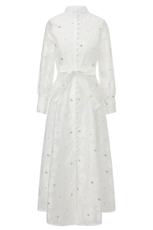 Women's Floral Print Puff Sleeve Button Maxi Dress - LAI MENG FIVE CATS