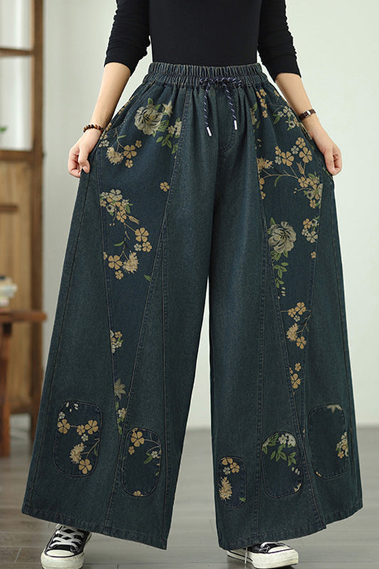 Women's Denim Wide Leg Baggy Jeans Drawstring Pants