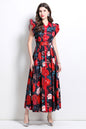 BK-Floral V Neck Sleeveless Ruffles Maxi Dresses