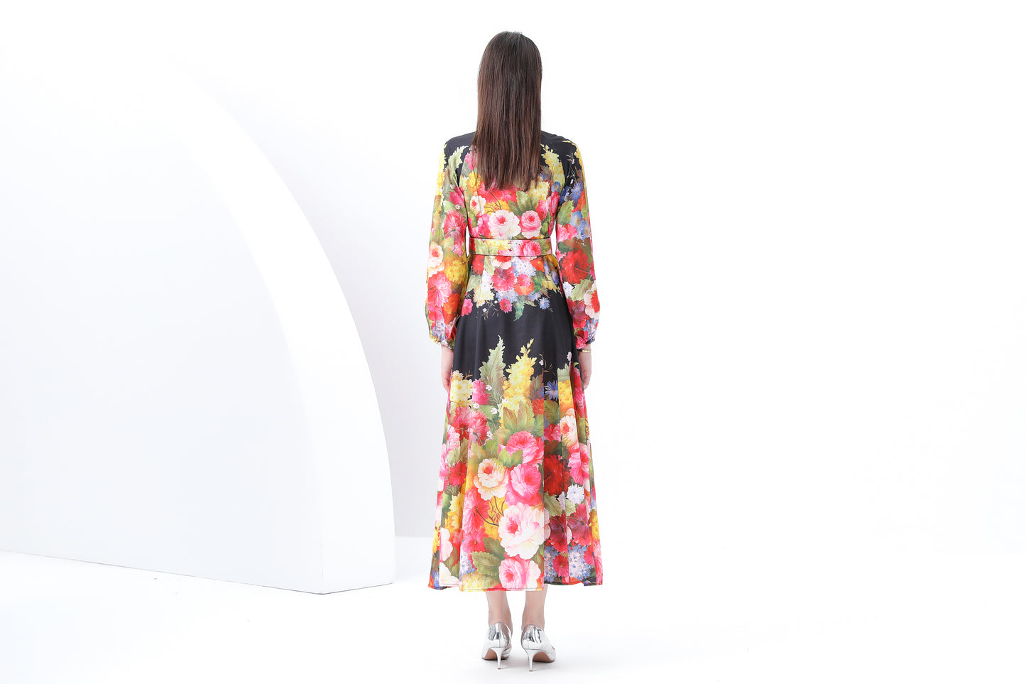 Women's Floral Print Puff Sleeve Maxi Dress