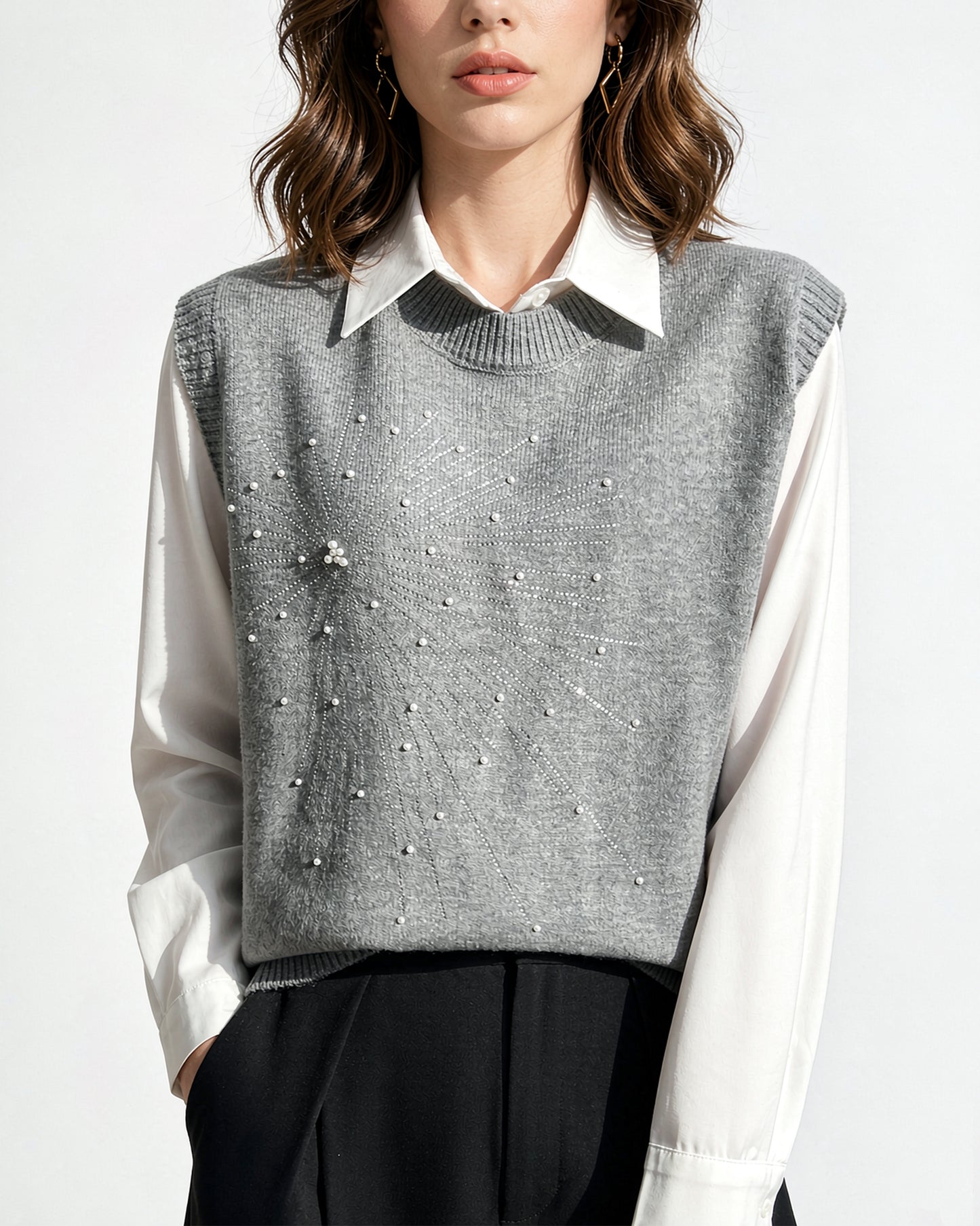 Women's 2 in 1 Round Neck Soft Sweater Top Chic Layering Office Casual