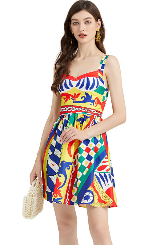 Women's Built-in Bra  Floral Print Sleeveless  Mini Sun Dress