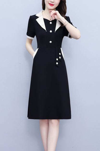 Women's Short Sleeve Pocket Work Office Suit Dress - LAI MENG FIVE CATS