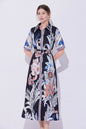 FSY-Women's Short Sleeve Collar Button Floral Midi Dress