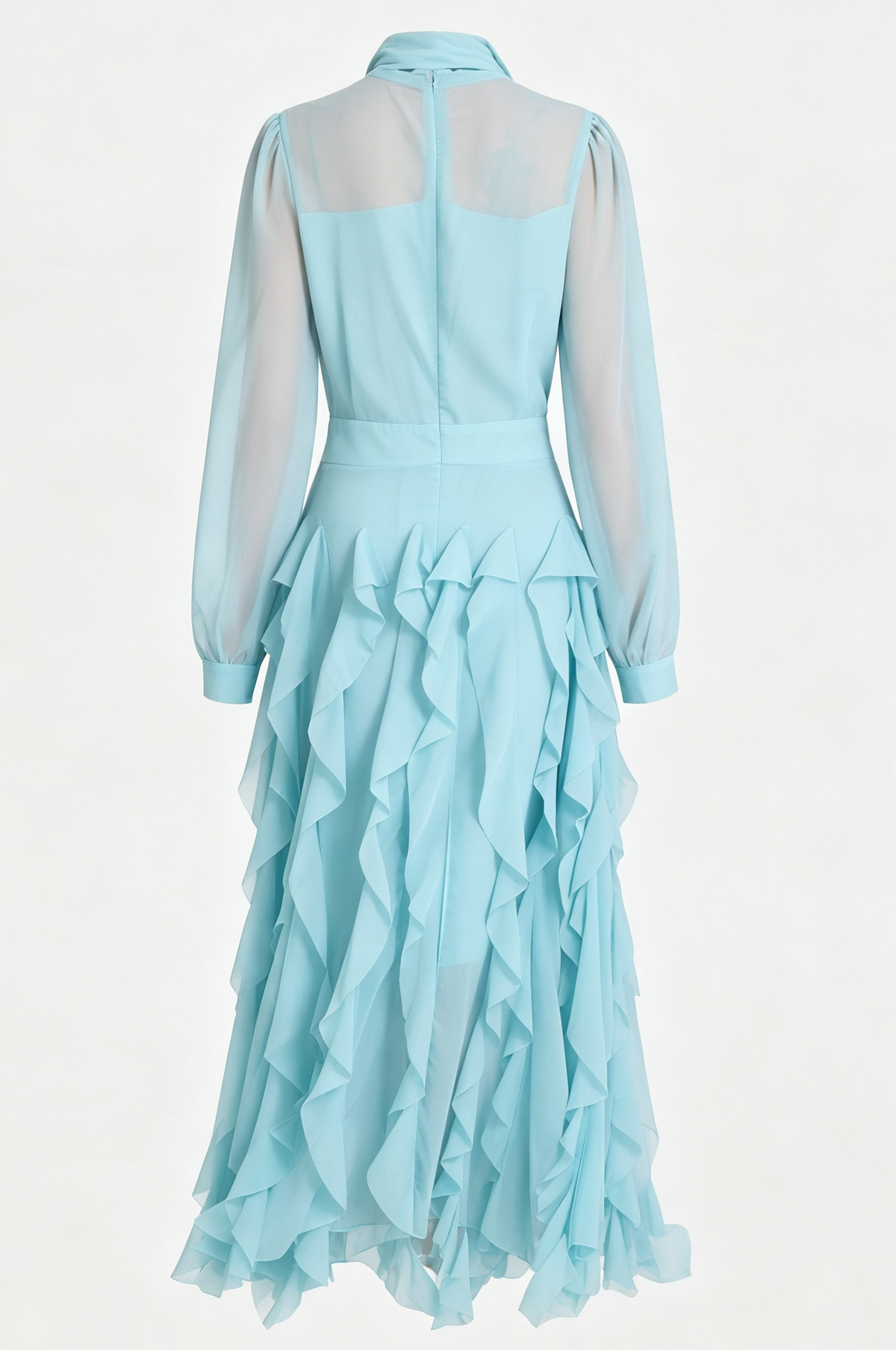Elegant Chiffon Maxi Dress with Scarf Neck & Rhinestone Fringe