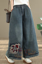 26-Women's Baggy Jeans Embroidery Elastic Waist Denim - LAI MENG FIVE CATS