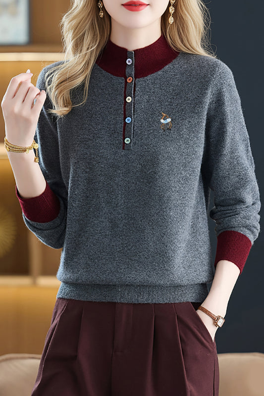 Womens Button Mock Neck Sweater Henley Shirts Knit Tops