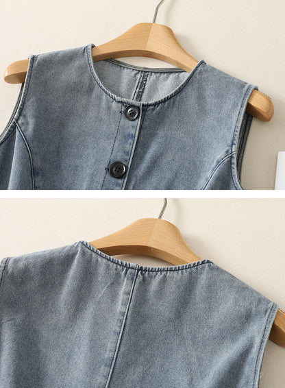 Sleeveless Denim Button Front Top