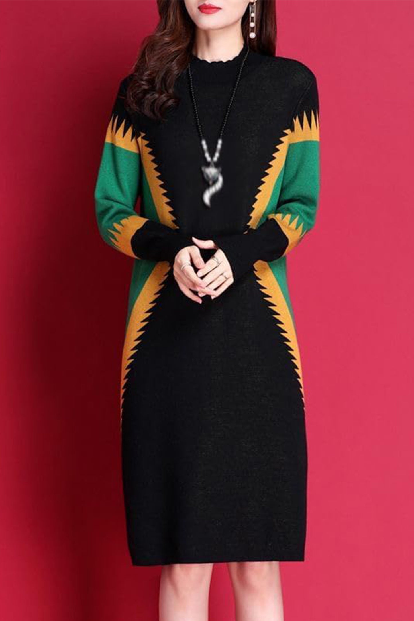 Knit Stretch Pullover Sweater Elegant Midi Dress