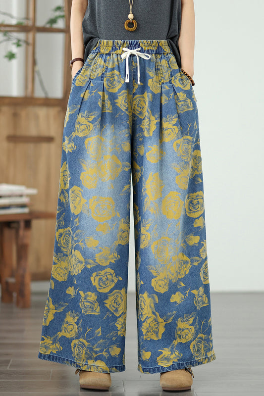 Women's Jeans Elastic Waist Wide Leg Denim Pant