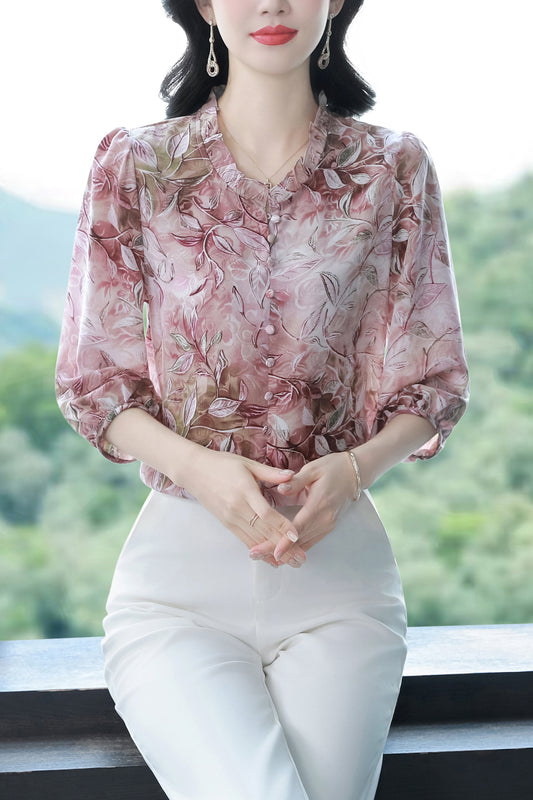 Women's  Floral Print Ruffle Puff Sleeve Blouses Top