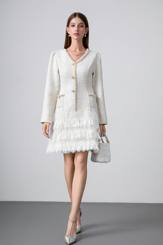 Chanel Style Lace Patchwork Chain Dress