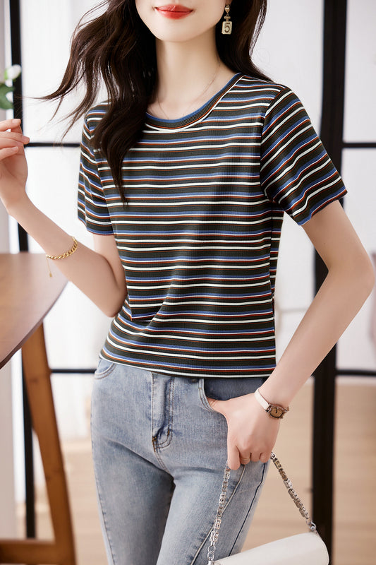 Women's Lightweight Sweater Striped Knit Pullover Top