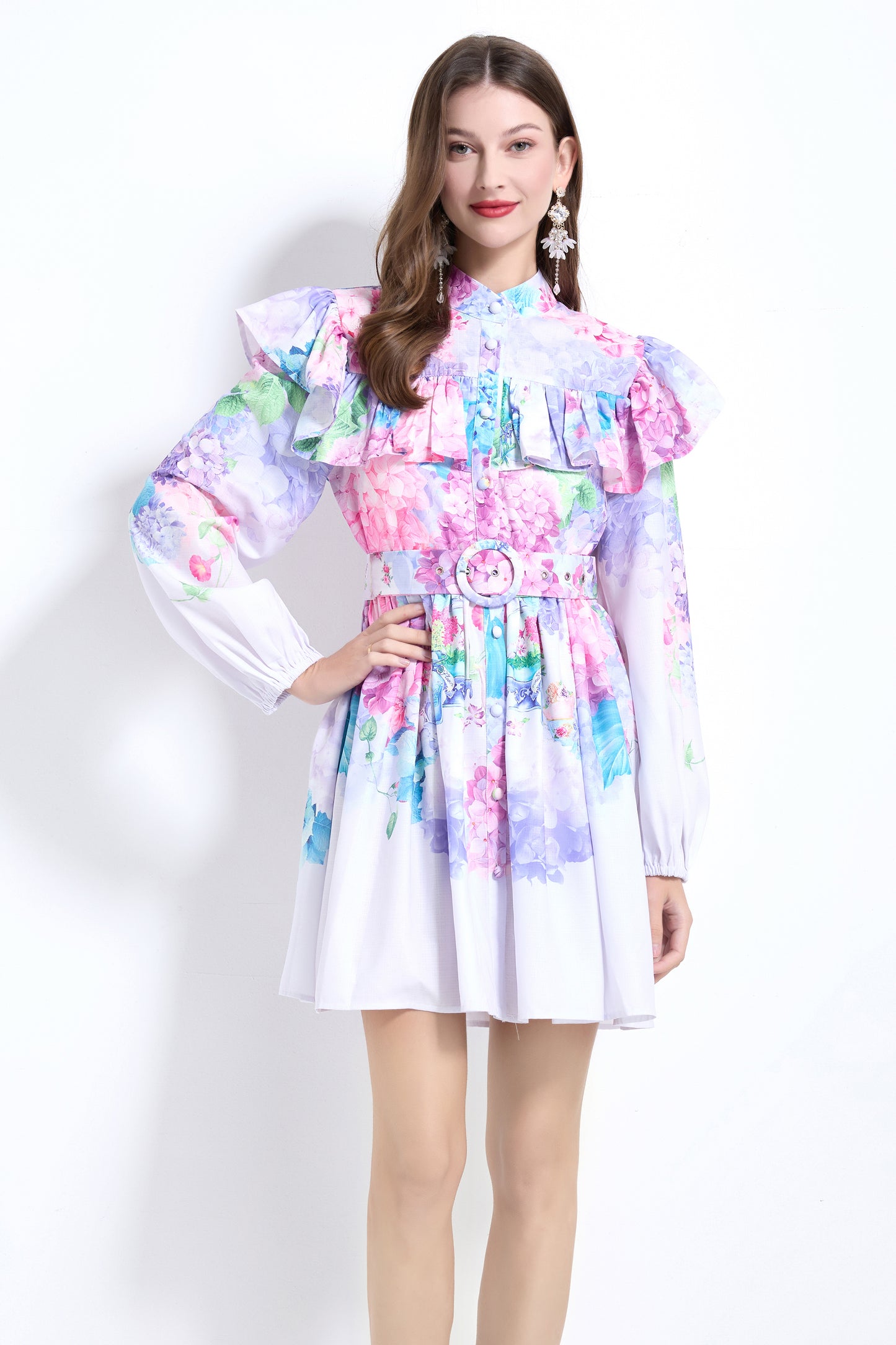 Women's Floral Print Ruffles Trendy Mini Dress