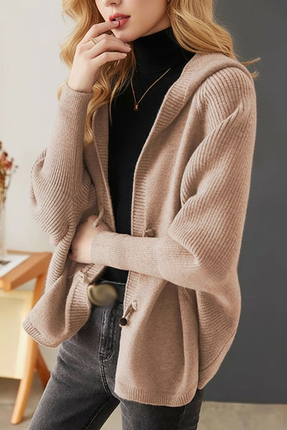 Women's Hooded Sweater Cardigan Button Knit Coats