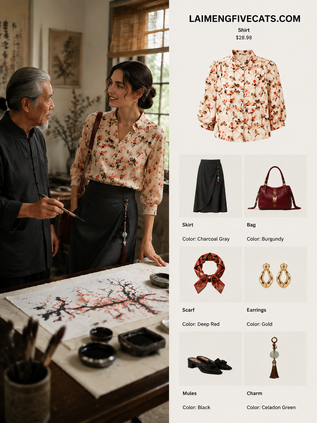 Artistic Floral V-Neck Shirt