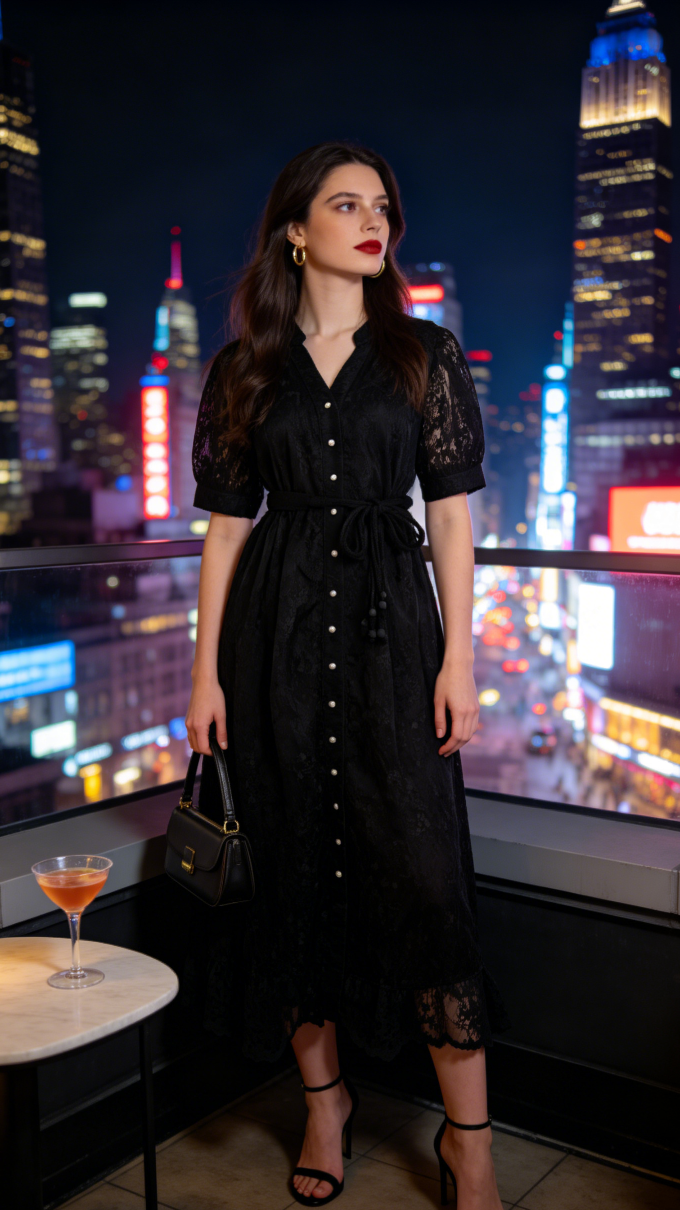 Black Embroidered Mesh Button Front Midi Dress - LAI MENG FIVE CATS