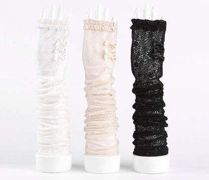 Women's Long Lace Fingerless Gloves Elbow Length Gloves