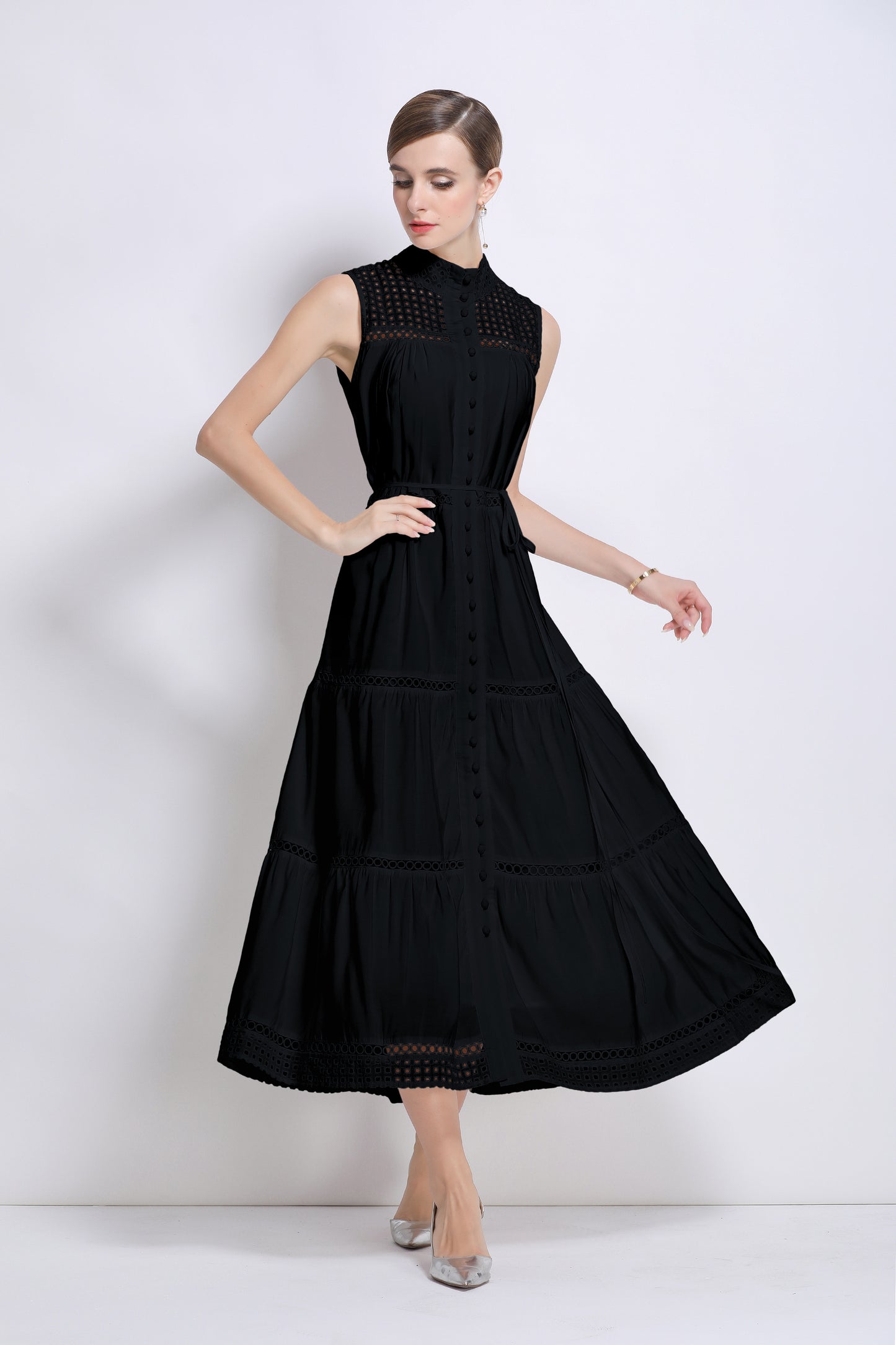 Women's Hollow Out High Neck Sleeveless Maxi Dress