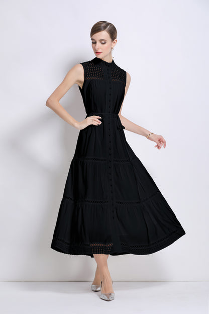 Women's Hollow Out High Neck Sleeveless Maxi Dress
