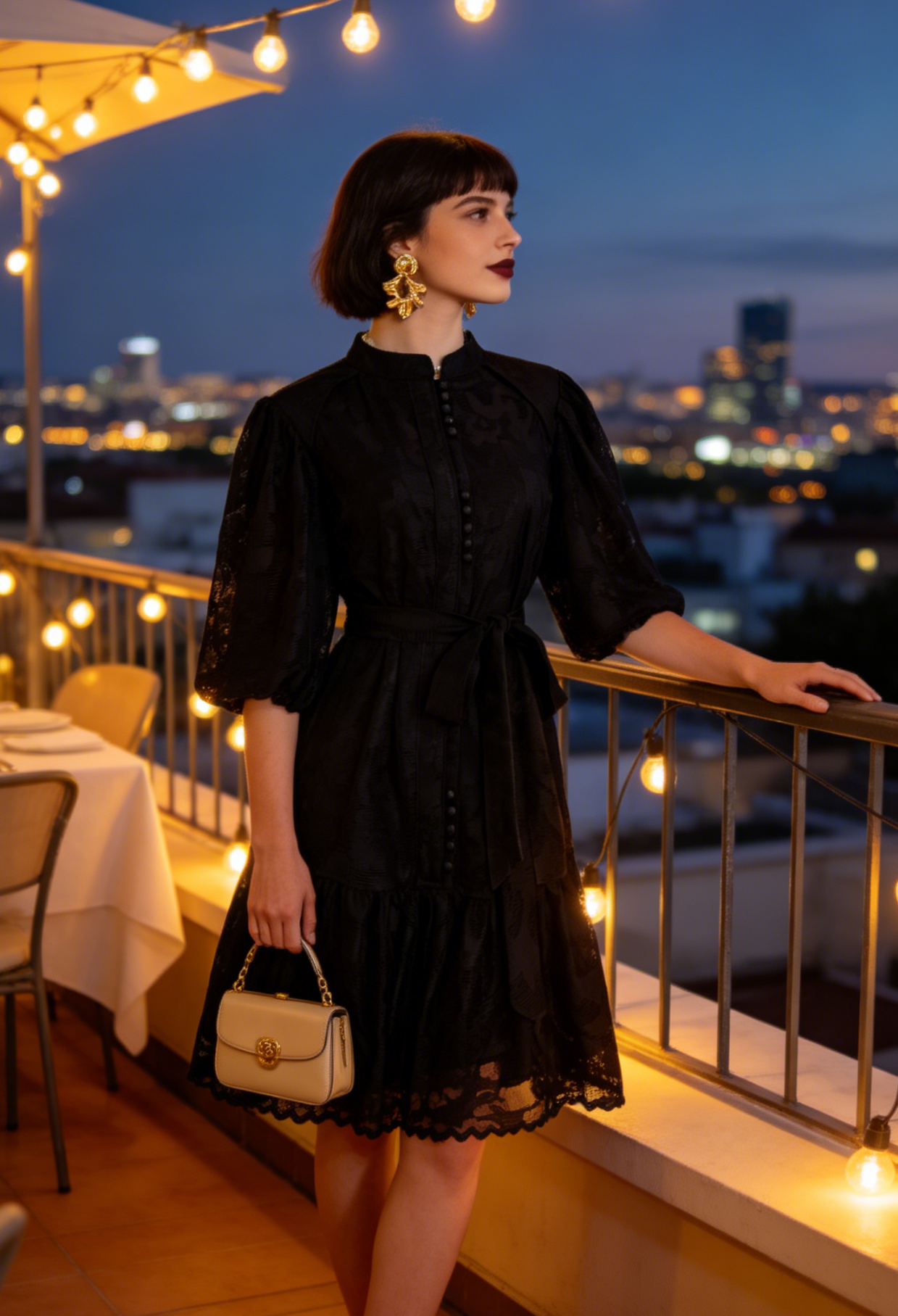 Black Romantic Puff Sleeve Mini Dress