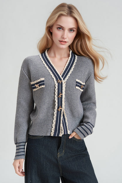 Women's Cardigan Sweater V-Neck Knit Preppy Knitwear