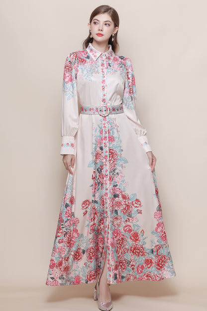 26-Women's Floral Print Button Long Dress Maxi Dress