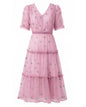 Pink Butterfly Embroidered Midi Dress – Romantic Tiered Tulle Dress