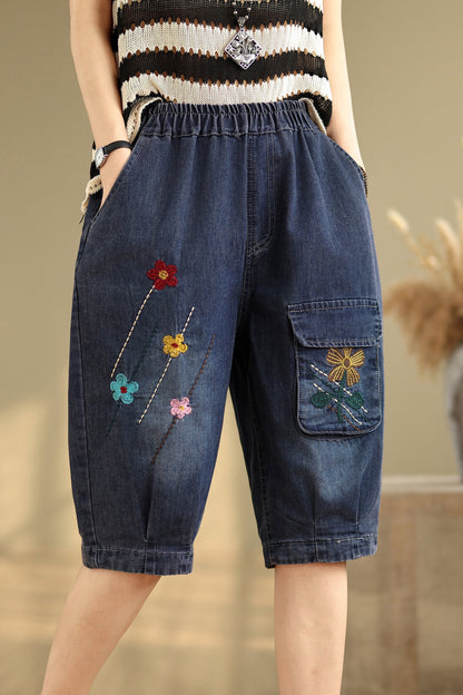 Women Denim Jeans Elastic Waist Harem Short Pants