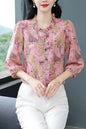 Women's Floral Print Ruffle Button Loose Blouses Top