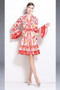 Floral Print Bell Sleeve Button Mini Dress