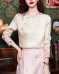 New Chinese Style Jacquard Blouse with Embroidered Cuffs