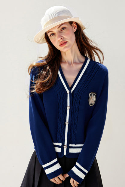 Women's Sweater V-Neck Ribbed Knit Preppy Knitwear