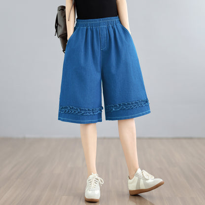 Lightweight Denim Culotte Shorts with Braided Hem