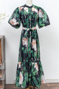 Women's Floral Print Puff Sleeve Fishtail Loose Maxi Dress
