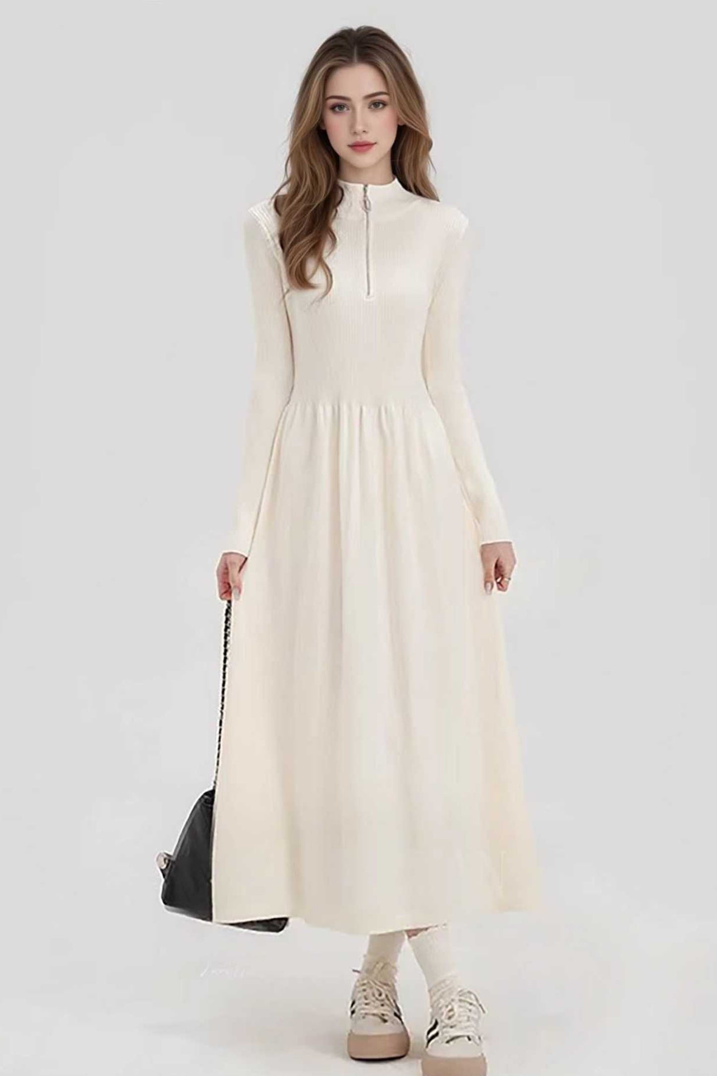 Women's Ribbed Knit  Long Sleeve Sweater Maxi Dress