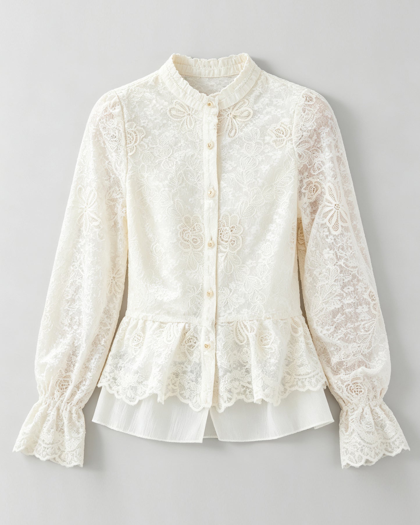Ivory Lace Embroidered Button-Front Blouse
