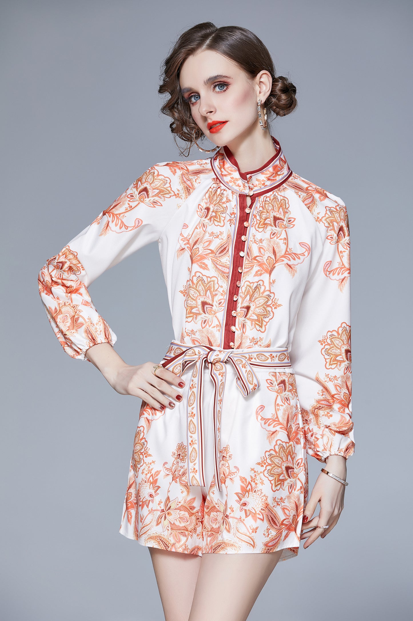 SSY-Women's 2 Piece Short Sets Button Shirt Floral Shorts Sets