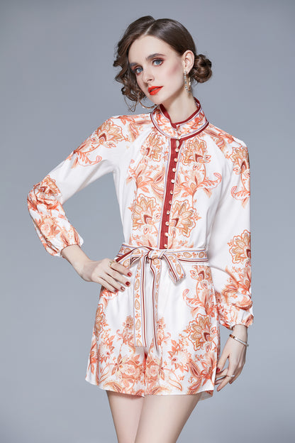 SSY-Women's 2 Piece Short Sets Button Shirt Floral Shorts Sets