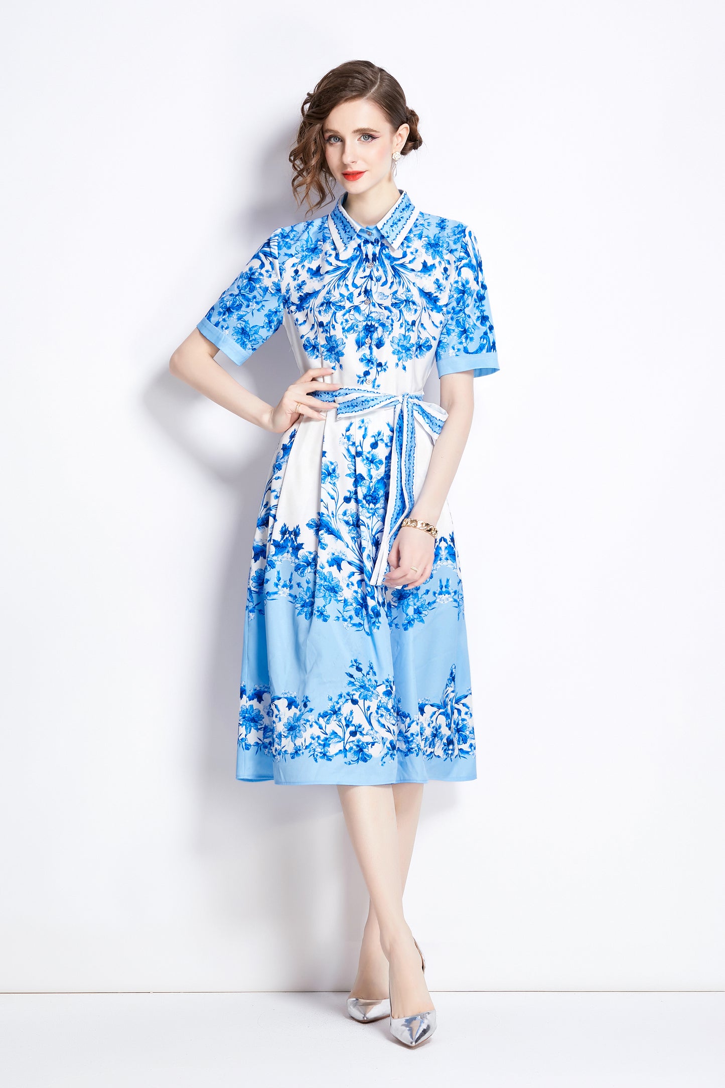 Women's Summer Collar Button Midi Dress