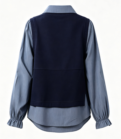 Women's Layered Knit Top | Lightweight Early Fall Collared Sweater Blouse