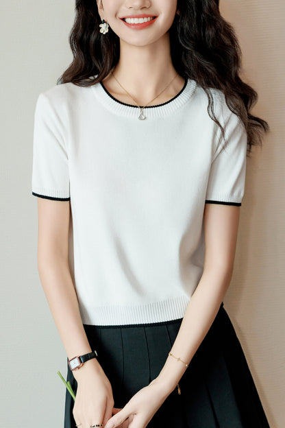 Women's Short Sleeve Ribbed Knit Tops